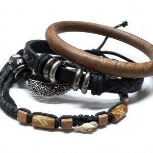 3 Random Women’s Boho Bracelets Wood Leather Set